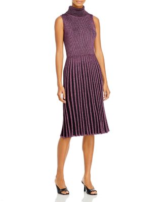 MILLY Pleated Mock Neck Dress ...